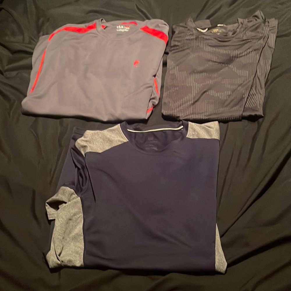 3 Training shirts including 2 Tek Gear shirts and one Fila shirt